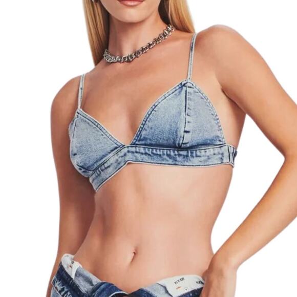 SER.O.YA Addilyn Acid Wash Denim Bralette in Sorrento NWT Size  Medium - Picture 1 of 3